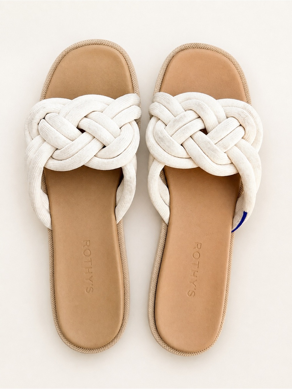 Rothy's Cream Knotted Slide Sandals with Tan Footbed